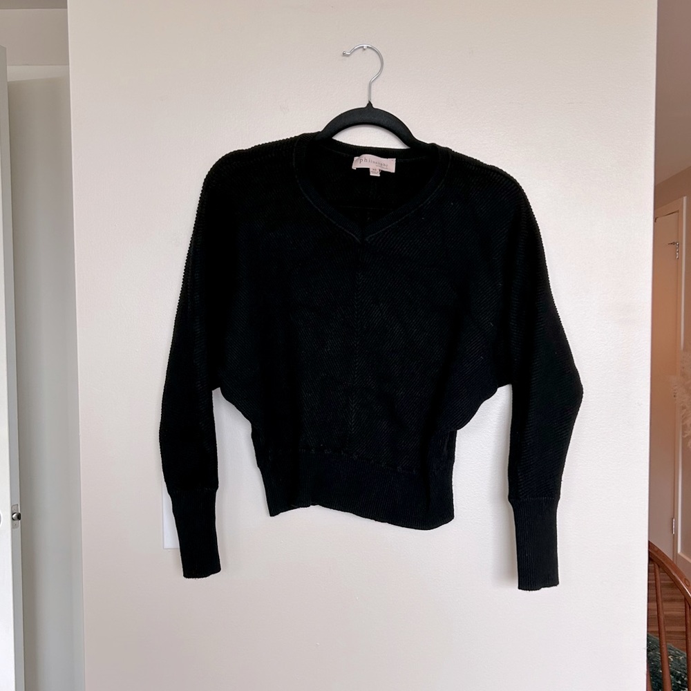 Philosophy Black Ribbed V Neck Sweater